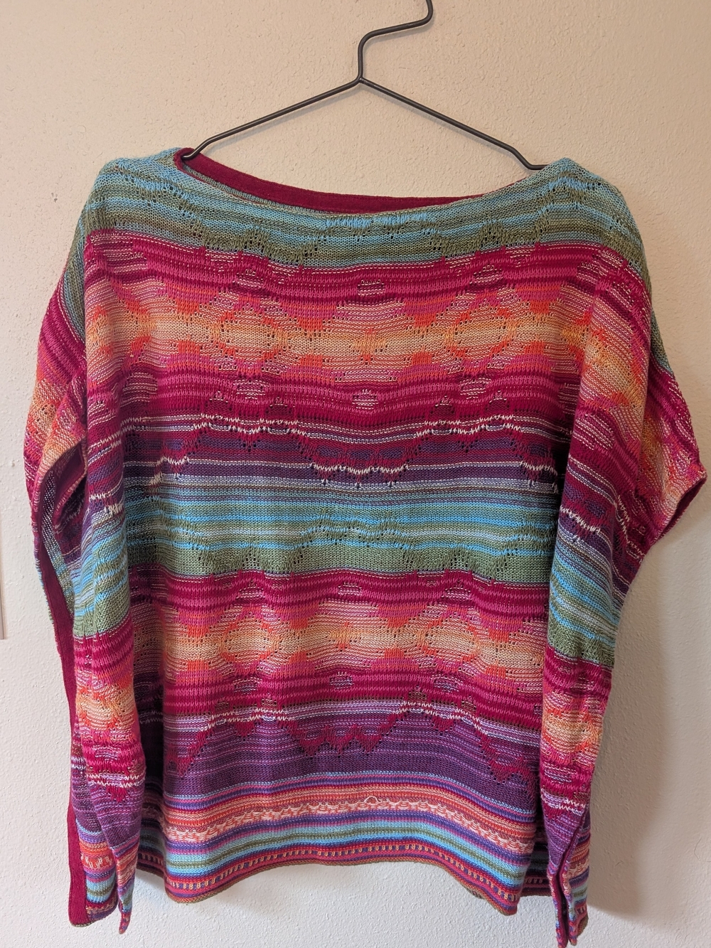 LAUREN RALPH LAUREN Linen Poncho Sweater Top Aztec Multi Stripe Womens Large EUC